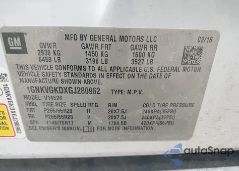 2016 Chevrolet Traverse 1Lt z USA, uszkodzony, nr VIN 1GNKVGKDXGJ280962